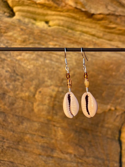 Green Glow Cowrie Earrings